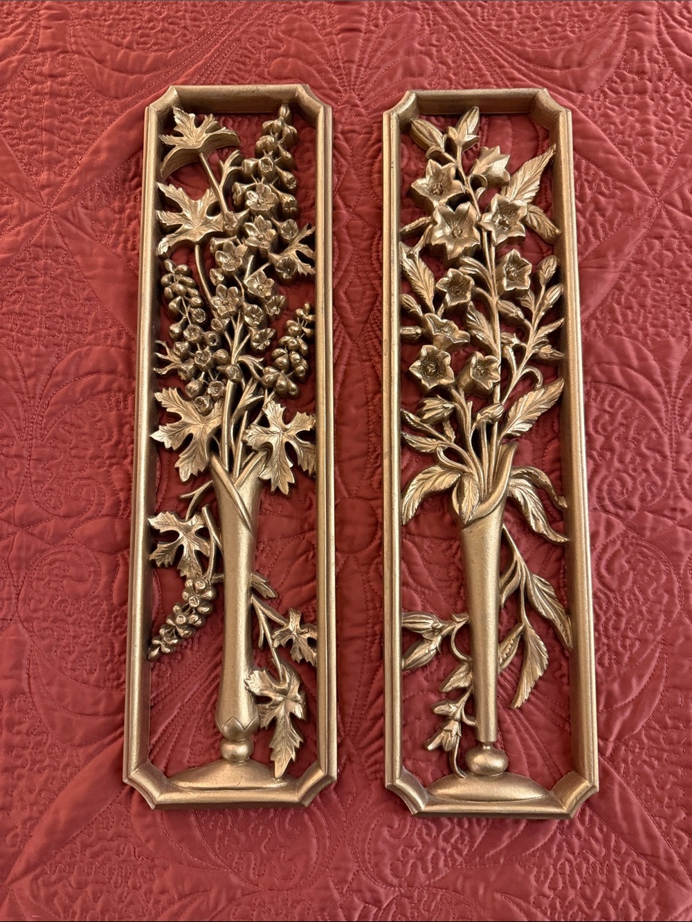2 Gold Floral Wall Panel - Elegant Home Wall Decor